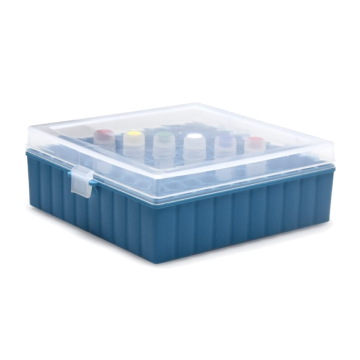 ISOLAB Tüp Kutusu - P.P - 100 Delikli - Menteşeli - Mavi - Ø11.6 mm tüpler için