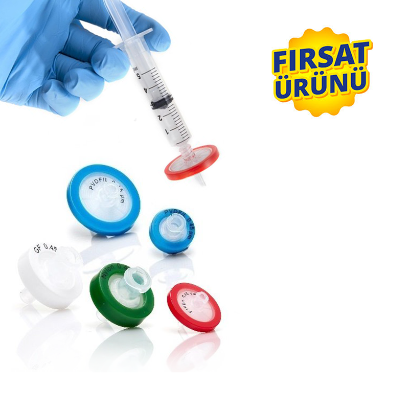 LT Şırınga Ucu Filtre Steril Hidrofilik PVDF Gözenek Çapı: 0.45 µm Filtre Çapı: 25 mm 50 Adet/Paket