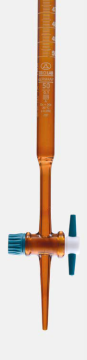 ISOLAB Büret - Düz - Amber - PTFE Musluklu - AS Kalite - Grup Sertifikalı - Beyaz Skala - 50 mL