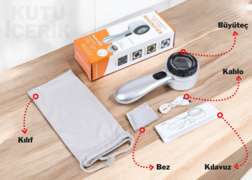 8690 Büyüteç Skalalı Işıklı 30X Şarj Edilebilir 4 Renkli 12 LED Aydınlatmalı