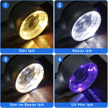 8690 Büyüteç Skalalı Işıklı 30X Şarj Edilebilir 4 Renkli 12 LED Aydınlatmalı