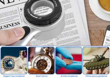 8690 Büyüteç Skalalı Işıklı 30X Şarj Edilebilir 4 Renkli 12 LED Aydınlatmalı