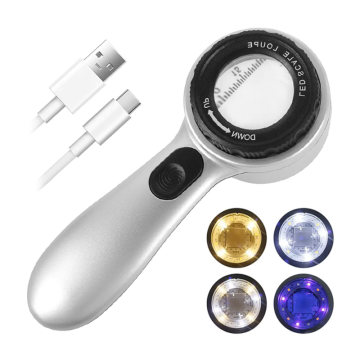 8690 Büyüteç Skalalı Işıklı 30X Şarj Edilebilir 4 Renkli 12 LED Aydınlatmalı
