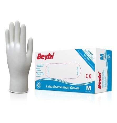 Beybi Lateks Muayene Eldiveni (Pudralı)  M 100 Adet/Kutu