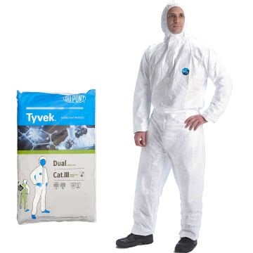 DuPont™ Tyvek® 400 Dual TG XXL Başlıklı Kimyasal Koruyucu Tulum Kategori III, Tip 5, Tip 6 Tyvek® 500 / SMS