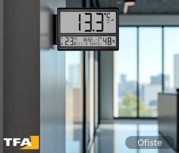 TFA 60.4523.01 Digital XL Sıcaklık ve Nem Ölçer Saat Dış Ortam Sıcaklığı ve İç Mekan İklimlendirmesi  -50... +70 °C | -10... +50 °C / 1... %99 RH