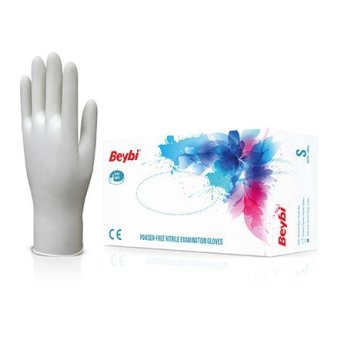 Beybi Nitril Muayene Eldiveni (Pudrasız)  Beyaz S  100 Adet/Kutu