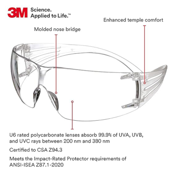 3M™ SecureFit™ 200 Laboratuvar Gözlüğü Beyaz Çerçeve, Çizilmeye Dayanıklı, Buğu Önleyici, Şeffaf AS/AF Lens (SF201AF)