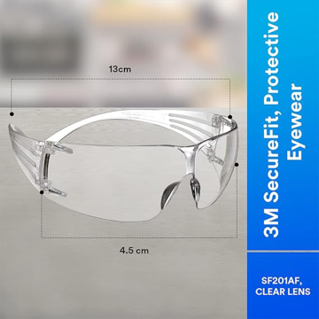 3M™ SecureFit™ 200 Laboratuvar Gözlüğü Beyaz Çerçeve, Çizilmeye Dayanıklı, Buğu Önleyici, Şeffaf AS/AF Lens (SF201AF)