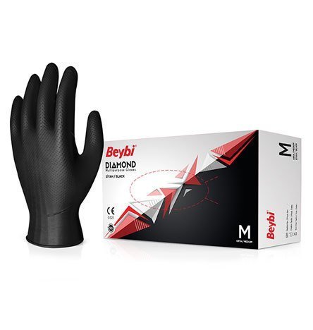 Beybi Diamond Nitril Eldiveni (Pudrasız)  Siyah  M  50 Adet/Kutu