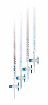 ISOLAB Büret - Düz - Şeffaf - PTFE Musluklu - AS Kalite - Grup Sertifikalı - Şelbah Çizgisiz - Mavi Skala - 25 mL