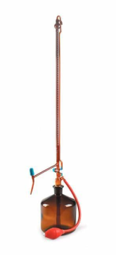 ISOLAB Büret - Otomatik - Amber - PTFE Ara Musluklu - AS Kalite - Grup Sertifikalı - Beyaz Skala - 25 mL