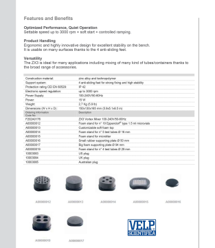 Velp ZX3 Vortex Mixer And Foam Stands Advanced Vorteks 3000 rpm Ayarlanabilir Hız