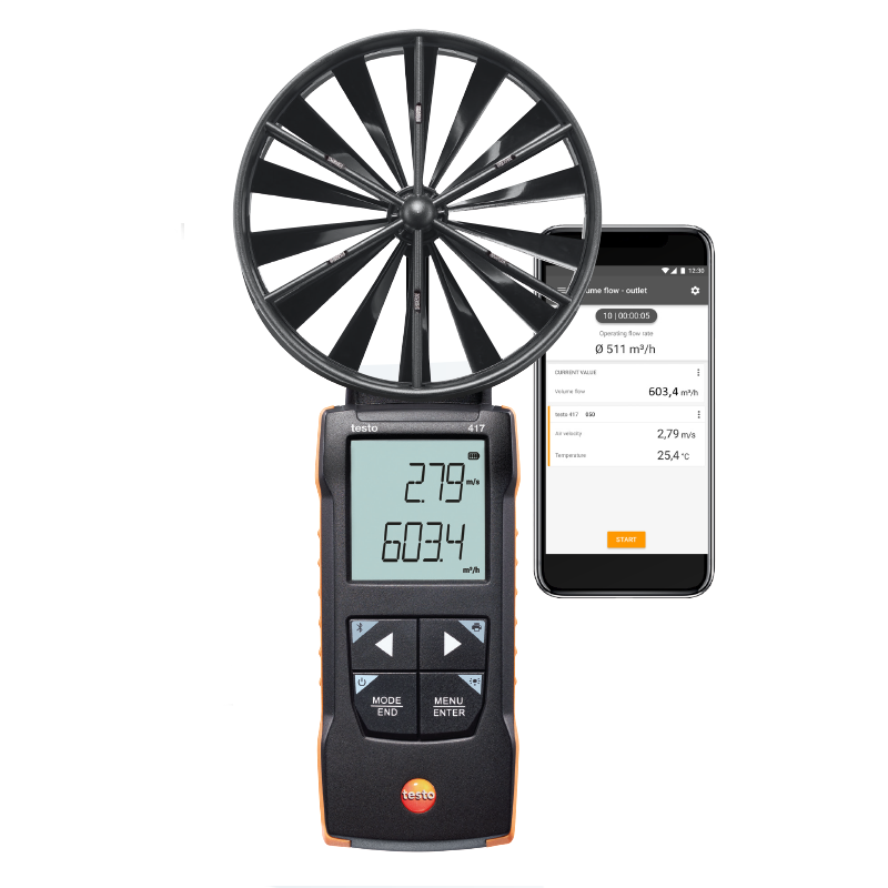 Testo 417 Rüzgar Hızı Ölçer Anemometre App Bağlantılı Pervane Anemometre (menfez çıkışları için)