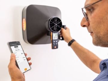 Testo 417 pervane Anemometre SET1 App Bağlantılı Pervane Anemometre (menfez çıkışları için) ve Ölçüm Hunileri