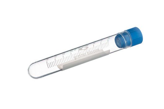 greiner BIO-ONE 124274 5 mL Cryo Tüp, PP, Yuvarlak Taban, İçten Dişli, Mavi Vida Kapaklı, Yazı Alanı, Steril 50 Adet / Paket
