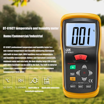 CEM DT-616CT Sıcaklık Nem Ölçer ve Kızılötesi Termometre -20… +60 °C / 5.0% … 95.0%RH / -50… +500 °C