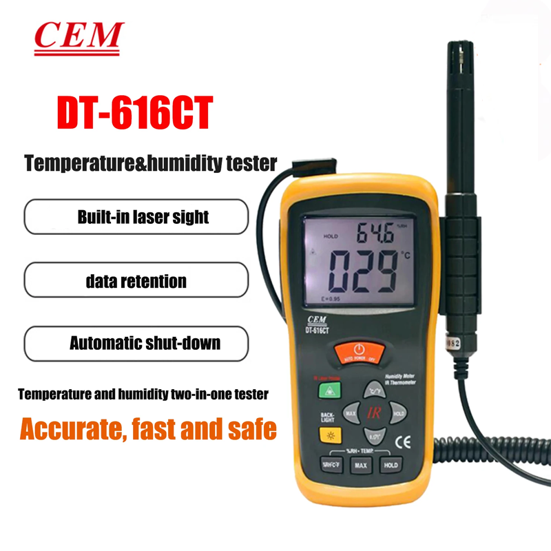 CEM DT-616CT Sıcaklık Nem Ölçer ve Kızılötesi Termometre -20… +60 °C / 5.0% … 95.0%RH / -50… +500 °C