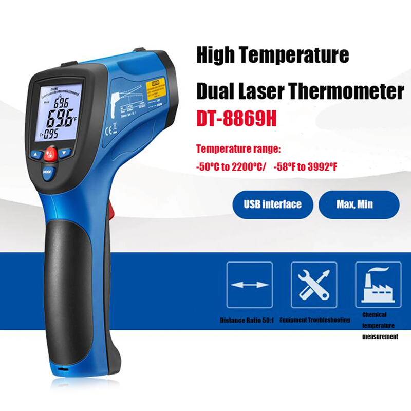 CEM DT-8869H Çift Lazerli Kızılötesi Termometre -50... +2200 °C K Tipi Prob ile