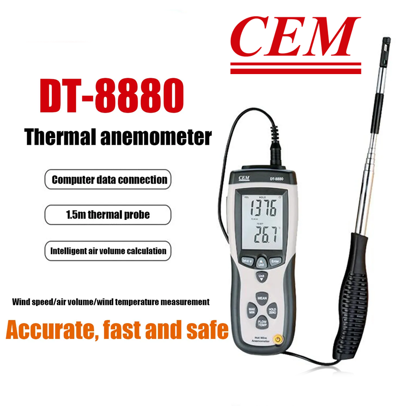 CEM DT-8880 Teleskopik Problu Hava Hızı Hava Akışı ve Sıcaklık Ölçer 0... 50.0 °C / 0.1... 25 m/s / 0... 99.999 m3/d