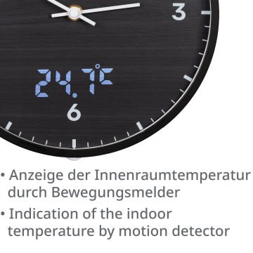 BRESSER MyTime LEDsec Duvar Saati ve Termometre Ø24 cm Siyah