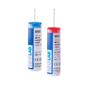 ISOLAB Mikrohematokrit Tüp - 75 mm - Kırmızı Kapaklı - (Heparinli) - 100 Adet/Paket