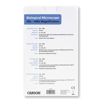 CARSON MS-040 Tabletop LED Monoküler Biyolojik Mikroskop 40x-400x Büyütme 5 Renkli Filtre Tekerleği ile