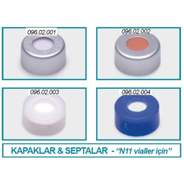 ISOLAB Crimp Kapak + Septa - Silikon / PTFE - Yarıksız - N11 Snap Vial İçin