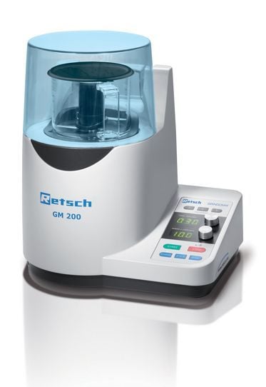 Retsch GRINDOMIX GM 200 Blender Bıçaklı Öğütücü  Besleme Malzemesi: Yumuşak, Yarı Sert, Elastik, W İçeren Malzeme Giriş Büyüklüğü: 40 mm Çıkış Büyüklüğü: < 300 Um