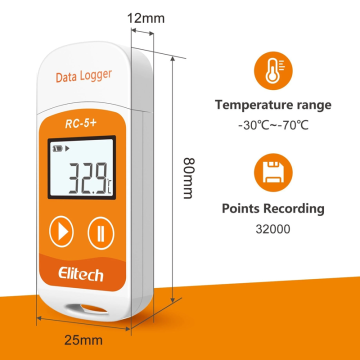 Elitech RC-5+ Sıcaklık Veri Kaydedici, PDF USB Sıcaklık Veri Kaydedici, 32.000 Veri / -30... +70 °C