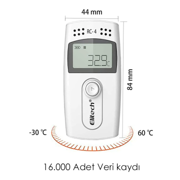 Elitech RC-4 Sıcaklık Veri Kaydedici, PDF, 16.000 Veri / -30... +60 °C