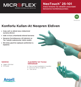 Ansell MICROFLEX® NeoTouch®  25-101 Neopren Laboratuvar Eldiveni Large (8.5 - 9) 100 Adet/Kutu