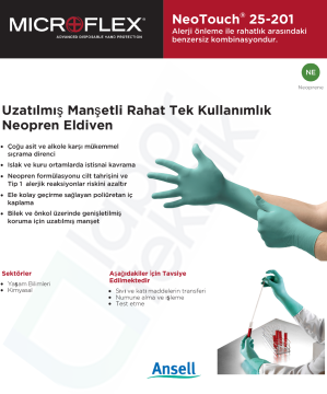 Ansell MICROFLEX® NeoTouch®  25-201 Neopren  Laboratuvar Eldiveni Medium (7.5 - 8) 100 Adet/Kutu
