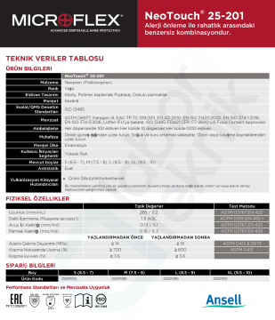 Ansell MICROFLEX® NeoTouch®  25-201 Neopren  Laboratuvar Eldiveni Medium (7.5 - 8) 100 Adet/Kutu