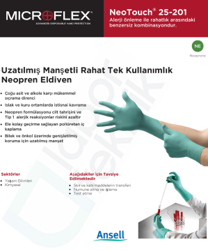 Ansell MICROFLEX® NeoTouch®  25-201 Neopren  Laboratuvar Eldiveni Extra Large (9.5 - 10) 100 Adet/Kutu