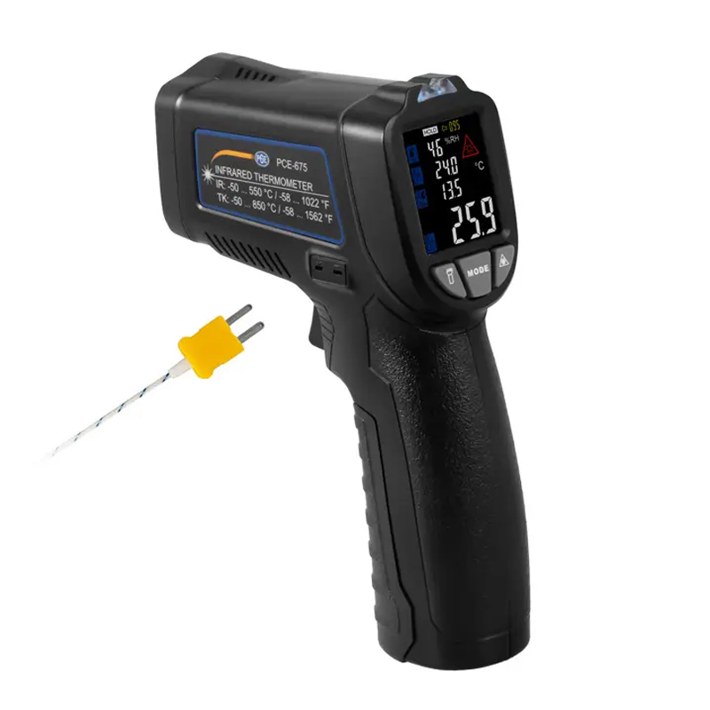 PCE 675 Infrared Termometre Kızılötesi Ölçüm Aralığı: -50… 550 °C,  K Tipi Termokupl Ölçüm Aralığı: -50… 850 °C, Nem: 0… 100% n.o