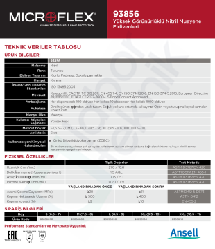 Ansell MICROFLEX® 93-856 Yüksek Görünürlüklü Nitril Laboratuvar Eldiveni XXL (10.5 - 11) 100 Adet/Kutu