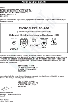 Ansell MICROFLEX® 93-260 Kimyasallara Karşı Yüksek Dirençli Nitril-Neopren Laboratuvar Eldiveni Extra Large (9.5 - 10) 50 Adet/Kutu
