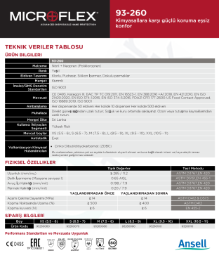 Ansell MICROFLEX® 93-260 Kimyasallara Karşı Yüksek Dirençli Nitril-Neopren Laboratuvar Eldiveni XXL (10.5 - 11) 50 Adet/Kutu