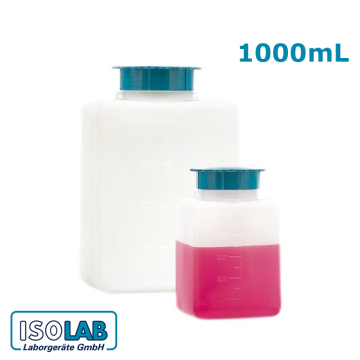 ISOLAB Mühür Takılabilir P.E. Kare Şişe - Şeffaf - Geniş Boyun - Vidalı Kapaklı - 1000 ml / (1 Adet)