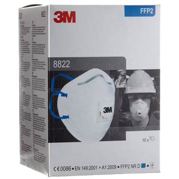 3M™ 8822 Ventilli Tek Kullanımlık Koruyucu Toz ve Sis Maskesi - (FFP2 NR D Filtreli) - 10 Adet/Paket