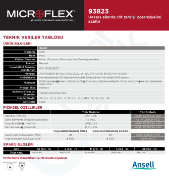 Ansell MICROFLEX® 93-823 Aşırı Hassas Ciltler için Nitril Laboratuvar Eldiveni Small (6.5 - 7) 100 Adet/Kutu