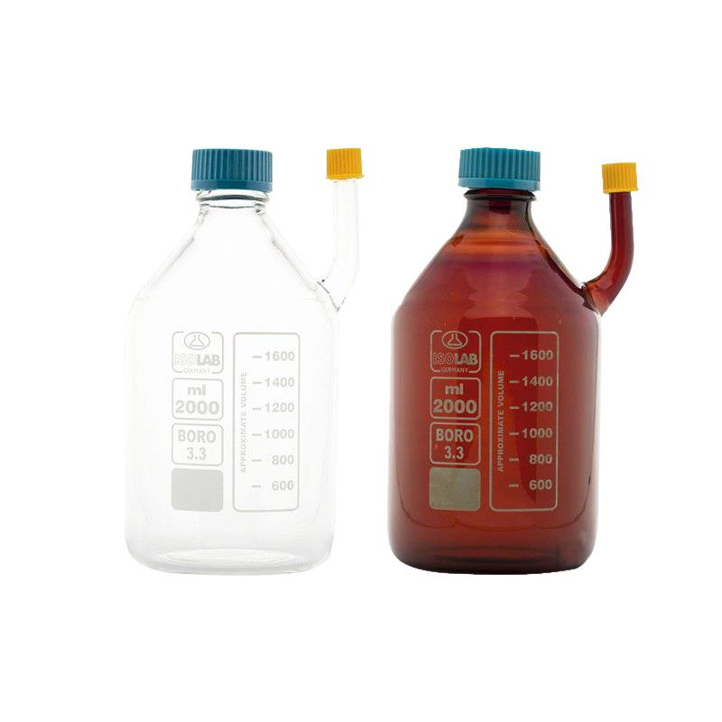 ISOLAB Yan Boyunlu Şeffaf Cam Şişe  2000 ml