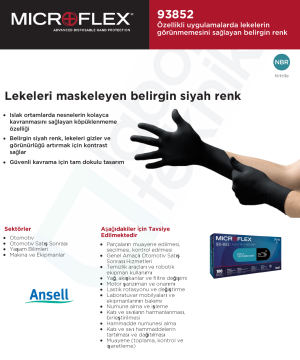 Ansell MICROFLEX® 93-852 Islak Ortamlar için  Kimyasallara Dirençli Nitril Laboratuvar Eldiveni Extra Large  (9.5 - 10) 100 Adet/Kutu