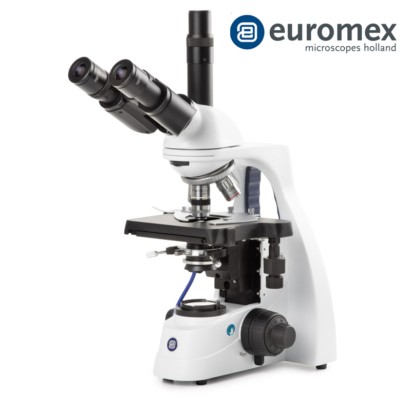 euromex BS.1153‑EPL/DF Trinoküler Mikroskop HWF 10x/20 mm Oküler E-plan EPL 4/10/S40x ve Plan PL S100x Objektifler 3 W NeoLED™ Köhler ve Karanlık Alan için 5W LED Aydınlatma