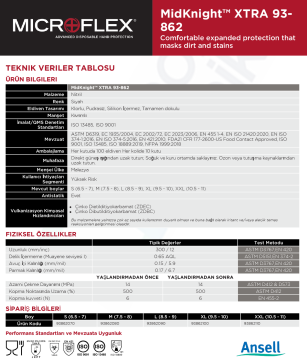 Ansell MICROFLEX® MidKnight® XTRA 93-862  Kimyasallara Dirençli Nitril Laboratuvar Eldiveni Small (6.5 - 7) 100 Adet/Torba
