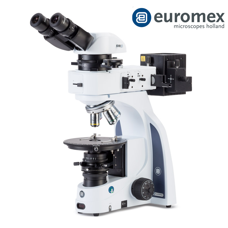 euromex IS.1052‑PLPOLRi Binoküler Polarize Mikroskop HWF 10x/20 mm Oküler Plan Polarizasyonu PLPOLi 5/10/20/S50x IOS Objektifler 3 W NeoLED™ Köhler Aydınlatma ve 50 W Halojen epi-Aydınlatma