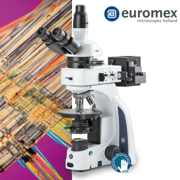 euromex IS.1053-PLPOLRi Trinoküler Polarize Mikroskop HWF 10x/20 mm Oküler Plan Polarizasyonu PLPOLi 5/10/20/S50x IOS Objektifler 3 W NeoLED™ Köhler Aydınlatma ve 50 W Halojen epi-Aydınlatma