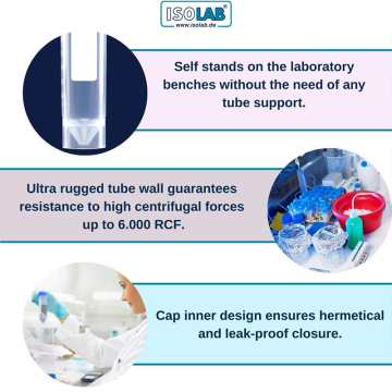 ISOLAB Tüp - Santrifüj - P.P - Vidalı Kapaklı - 50 ml - Dna/Rna Free - Etekli - Gamma Steril - 50 Adet / Tekli poşet