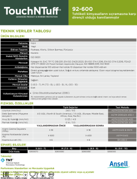 Ansell TouchNTuff® 92-600 Kimyasal Sıçrama Koruması için Nitril Eldiven Medium (7.5 - 8) 100 Adet/Kutu